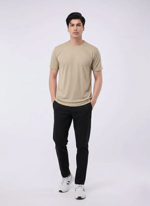 Imported Lycra Textured T-Shirt – Sand Beige