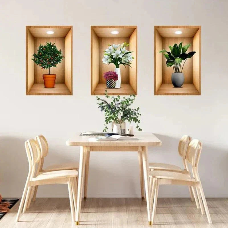 New Year Sale - 3D Plant Wall Stickers look like real decorative wall niches with plant vase and soft spotlight