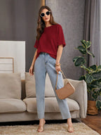 Premium Oversized Waffle Knitted Tee – Maroon