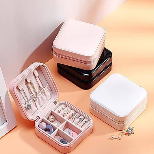 Portable Mini Jewelry Organizer Box, PU Leather Zipper For Rings, Earrings, Necklaces