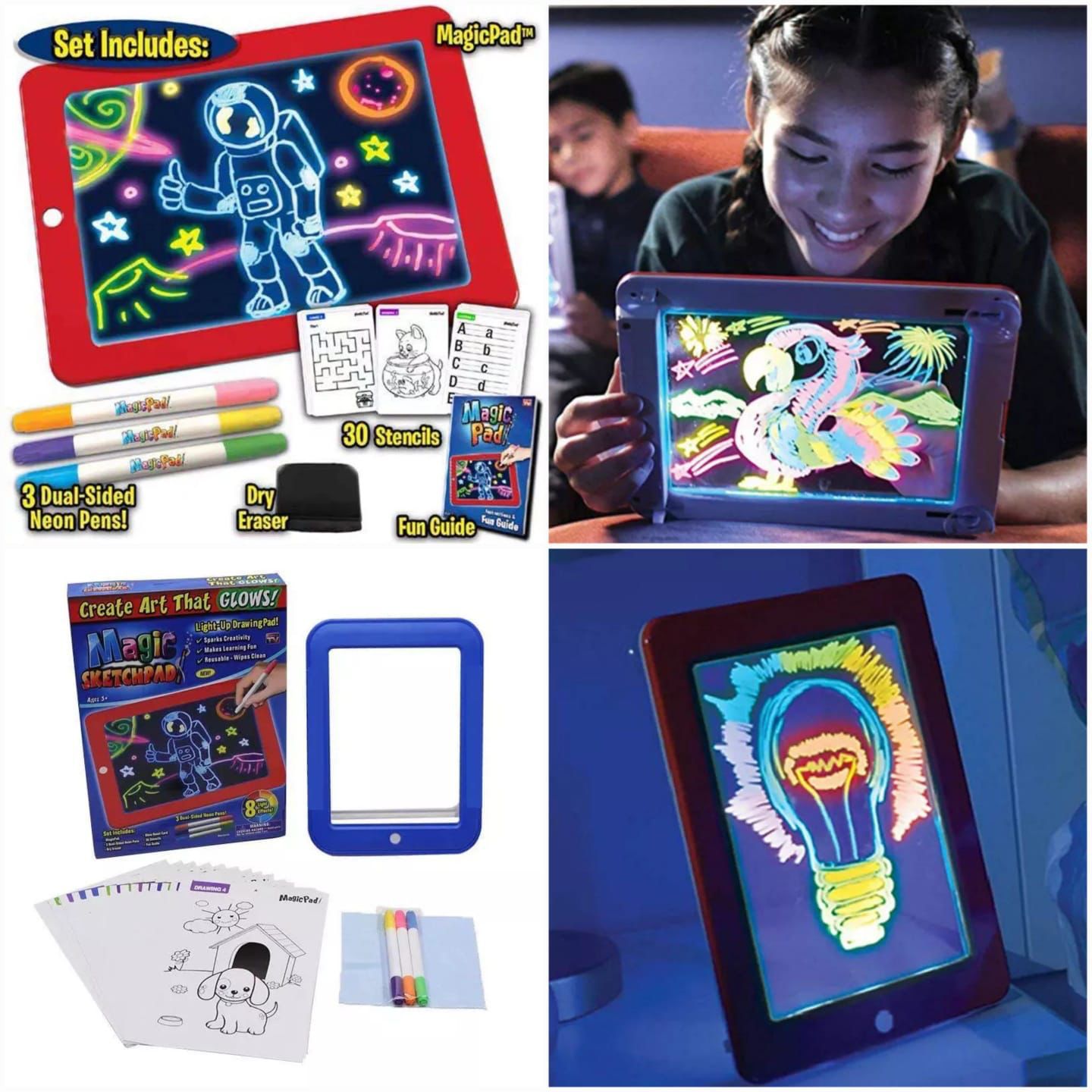3D Magic Drawing Pad for Kids – 8 Light Effects Glow Sketch Tablet with Pens