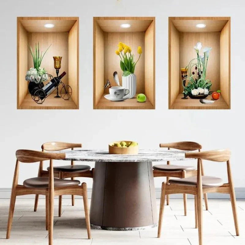 New Year Sale - 3D Plant Wall Stickers look like real decorative wall niches with plant vase and soft spotlight