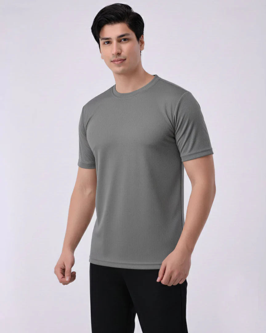Imported Lycra Textured T-Shirt – Slate Grey