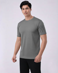 Imported Lycra Textured T-Shirt – Slate Grey