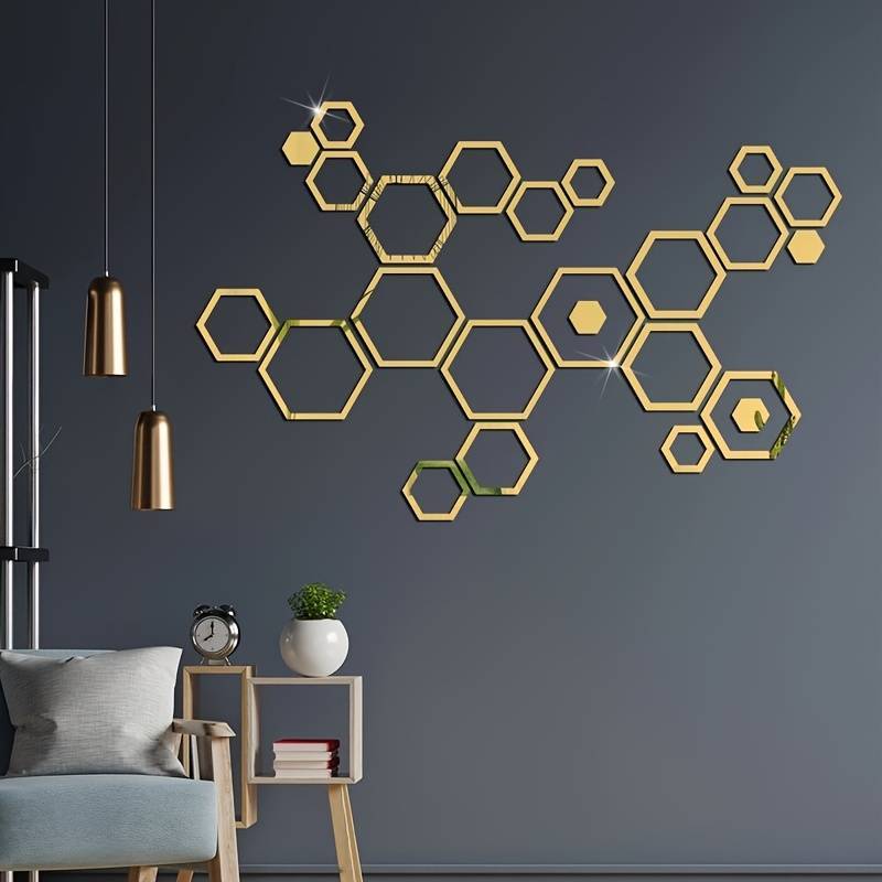 3D Acrylic Shatterproof Geometric Hexagon Mural Self Adhesive Wall Arts Decals Stickers Set For Home Decoration