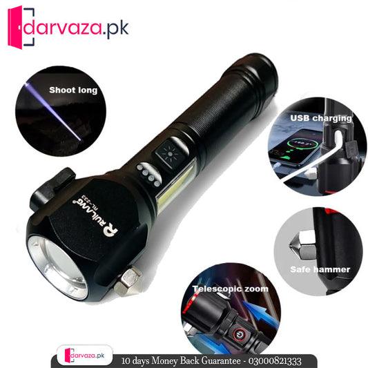 Ruilang Torch RL233 Metal LED FlashLight with Cutter Hammer and Mobile Power Bank