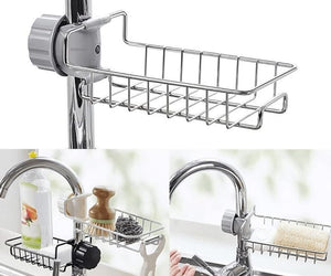 Stainless Steel Adjusting Multifunctional Kitchen Faucet Sponge Holder For Hanging Sink Organizer in Bathroom