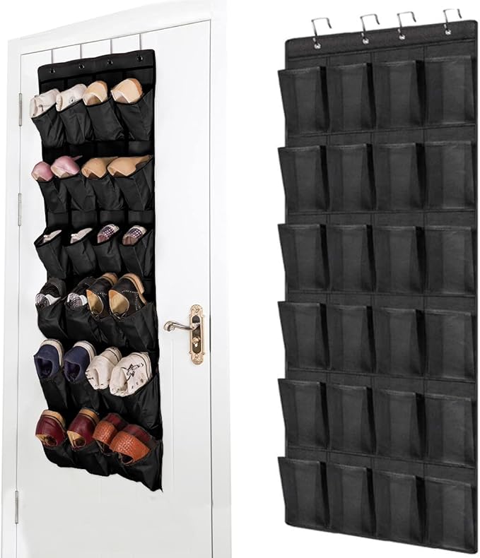 Over The Door Hanging Shoe Organizer With 24 Pockets for Shoes, Wall Hanging Wardrobe, Large Mesh Pockets for Bedroom, Living Room