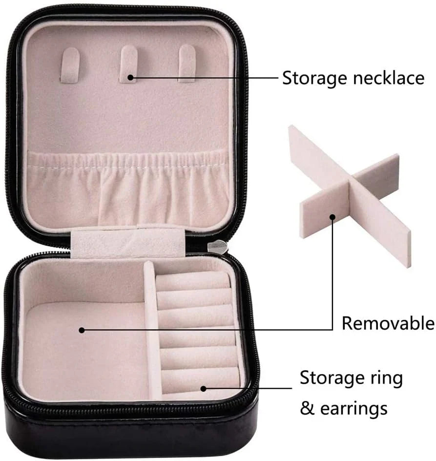 Portable Mini Jewelry Organizer Box, PU Leather Zipper For Rings, Earrings, Necklaces