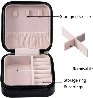 Portable Mini Jewelry Organizer Box, PU Leather Zipper For Rings, Earrings, Necklaces