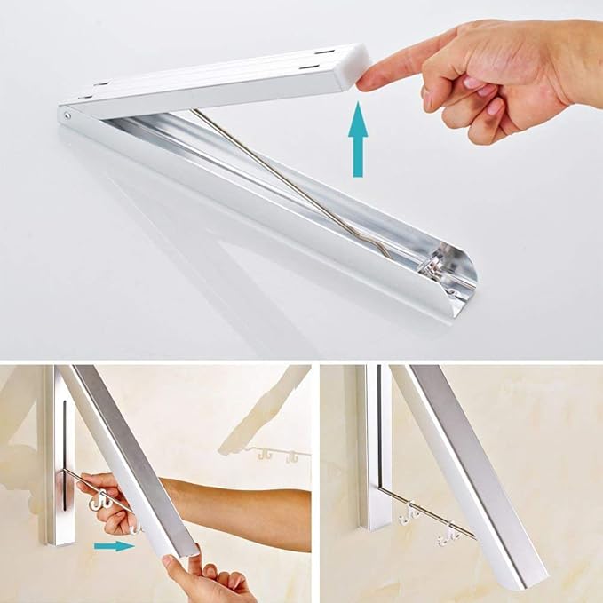 Foldable Wall Mounted Retractable Clothes Drying Rack For Hanging Clothes