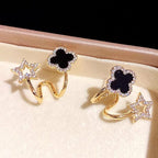 Gold Plated Stone Decor Star Four Leaf Clover Korean Earrings Black Cubic Zirconia Alloy Earring Set For Women