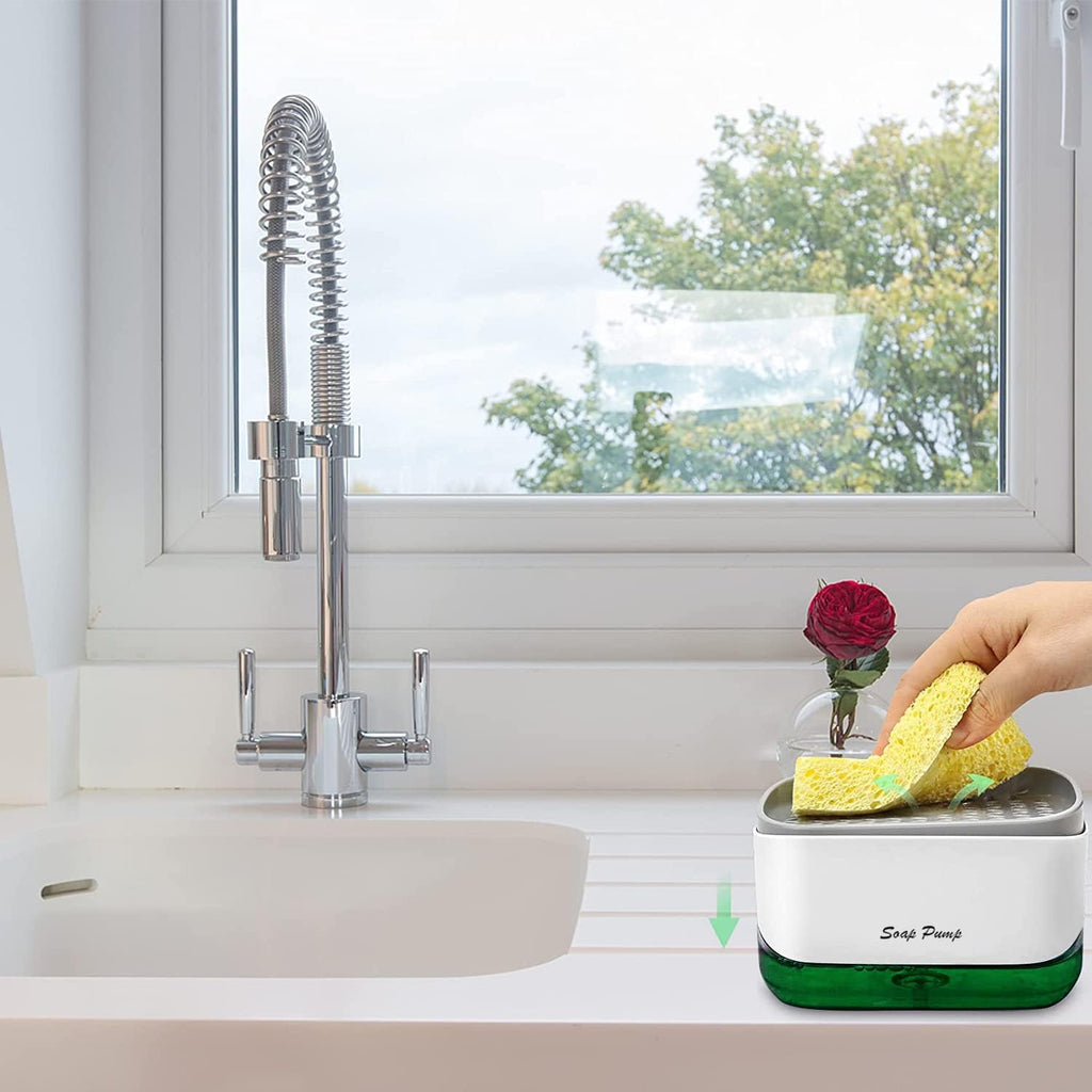2-in-1 Soap Pump Dispenser with Sponge Holder – Liquid Soap Dispenser for Kitchen & Bathroom