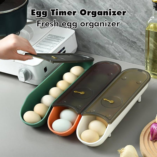 Sliding Egg Storage Box with Lid for Fridge, Stackable Kitchen Egg Trays