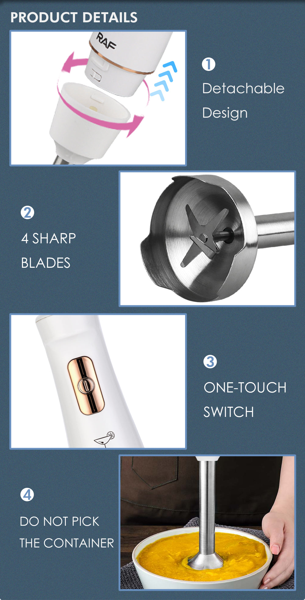 Portable Handheld Blender with Multifunctional Stainless Steel For daily Cooking at Home