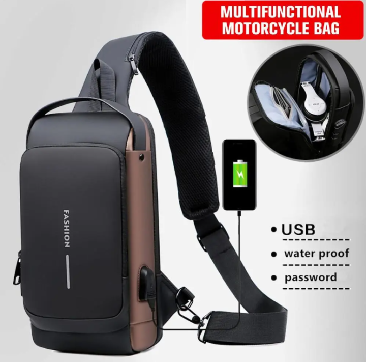 Anti-Theft Waterproof Crossbody Bag with USB Port With Num Lock