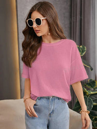 Premium Oversized Waffle Knitted Tee – Pink