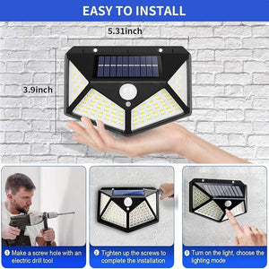 Solar Wall Light with 100 LEDs and Wireless Solar Motion Sensor Security Lights with 270° Wide Angle IP65 Waterproof and 3 Optional Mode for Garden Patio Yard Front Door Garage Porch