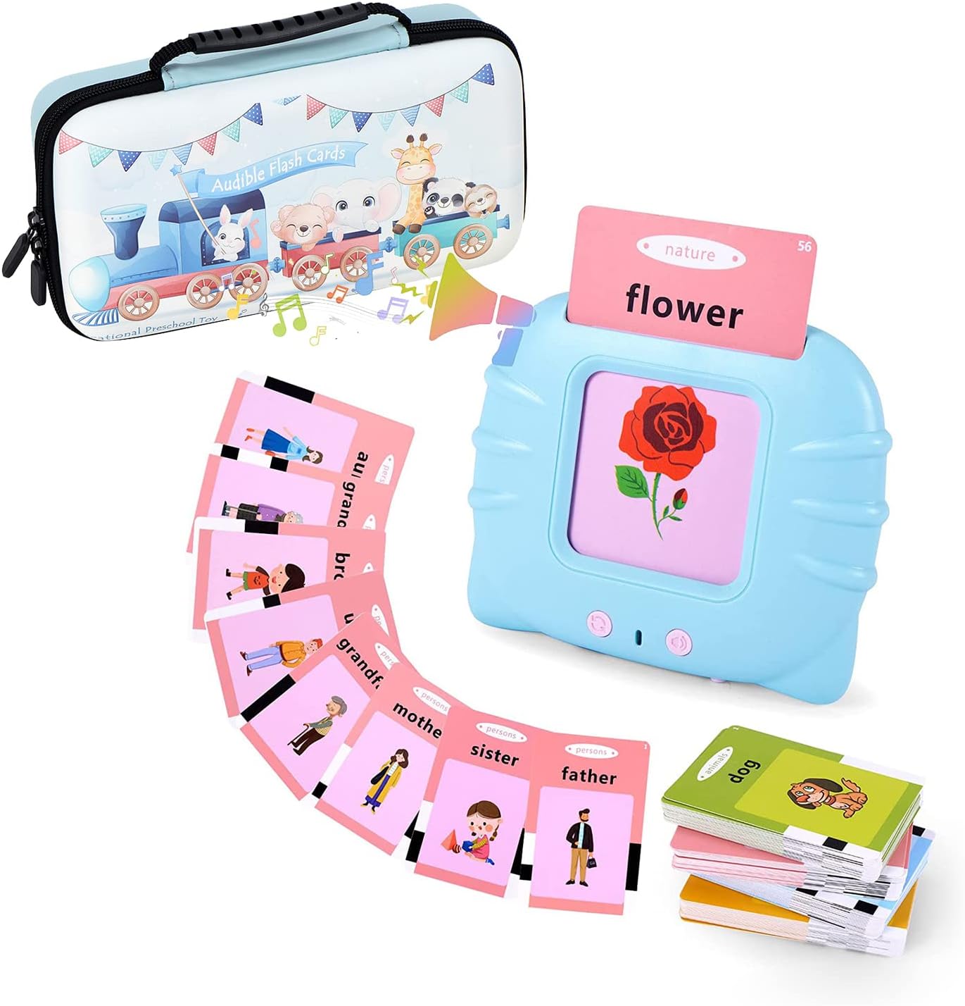 Audible Talking Flash Cards Electronic Early Education Machine with 112pcs Cards Double-Side Sight Words Learning Resource Interactive Toys Flashcard Toddlers For Age 1-6 Years Gift Box