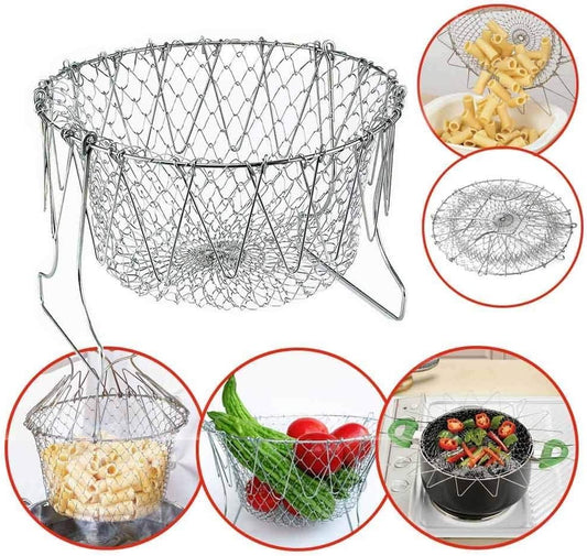High-Quality Stainless Steel Foldable Chef Basket For Fried Food and Fruits