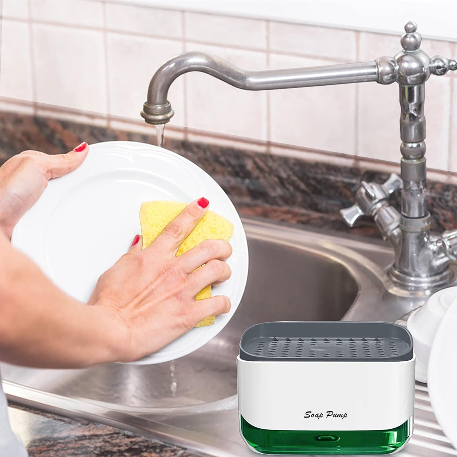 2-in-1 Soap Pump Dispenser with Sponge Holder – Liquid Soap Dispenser for Kitchen & Bathroom