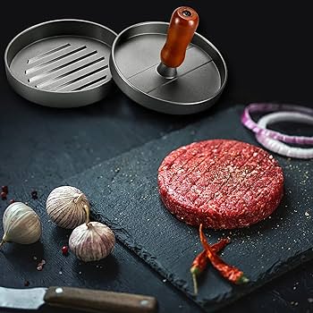 Non Stick Metal Patty Kabab Maker with Press and Wooden Handle Ideal for Perfect Burgers and Breakfast Pancakes Essential Kitchen Tool