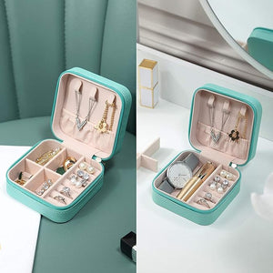 Portable Mini Jewelry Organizer Box, PU Leather Zipper For Rings, Earrings, Necklaces