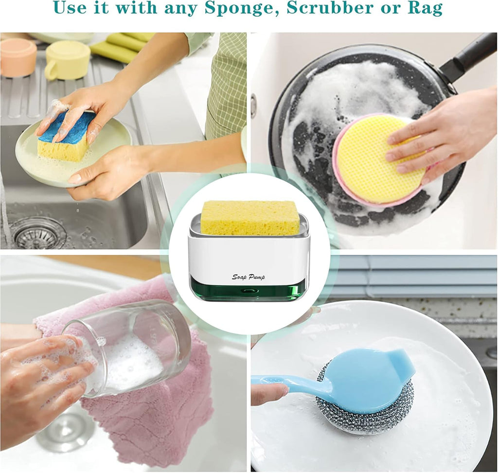 2-in-1 Soap Pump Dispenser with Sponge Holder – Liquid Soap Dispenser for Kitchen & Bathroom