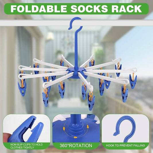 Portable 360 Degree Rotatable Folding Sock Quick Dryer Hanger for Washing Line Travel Towels and Baby Clothes