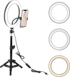 LED Selfie Ring Light with Optional Tripod for Photography Tiktok Live Stream Makeup and Compatible with iPhone & Android