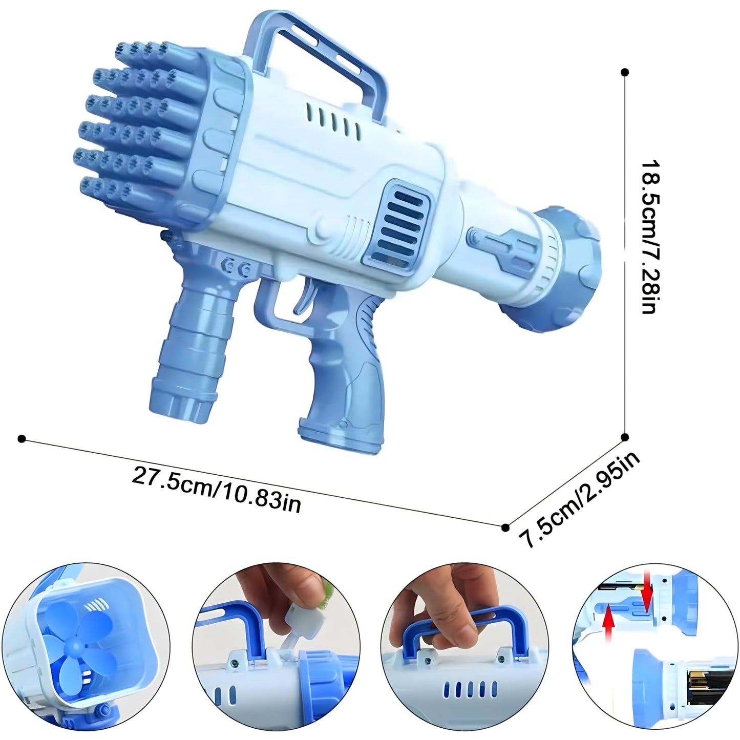 Bazoka Bubble Blaster 32 Hole Electric Gatling Bubble Gun Machine For Kids Indoor Outdoor Toy
