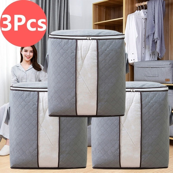 3Pcs Grey Bamboo Fabric Storage Bags