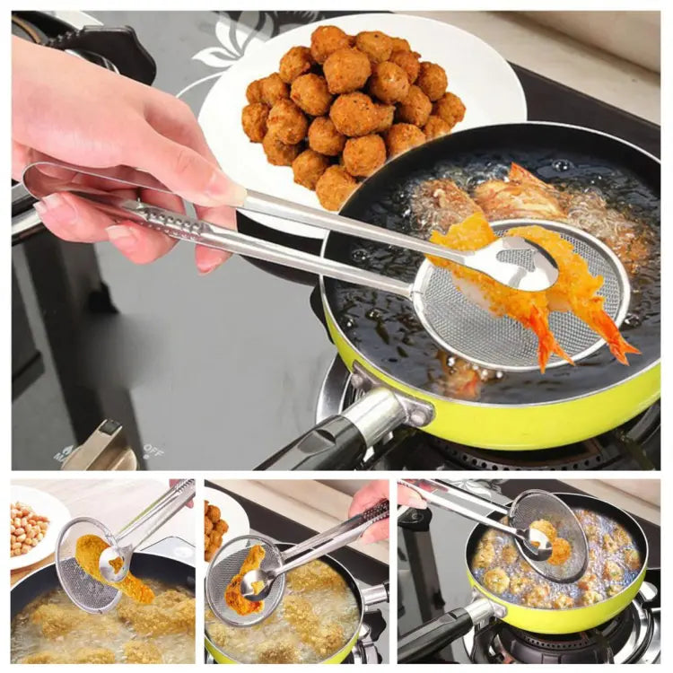 Multi-Functional 2 in 1 Fry Tool Filter Spoon Snack Strainer with Clip For Oil Frying BBQ Filter