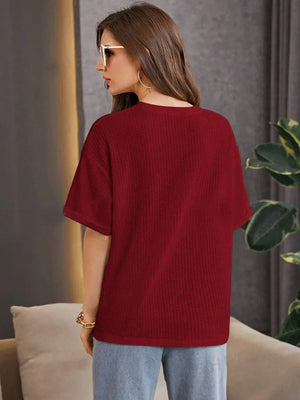Premium Oversized Waffle Knitted Tee – Maroon