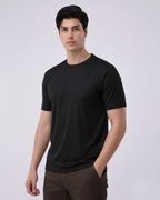 Imported Lycra Textured T-Shirt – Black