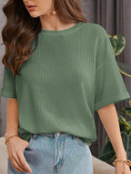 Premium Oversized Waffle Knitted Tee – Olive