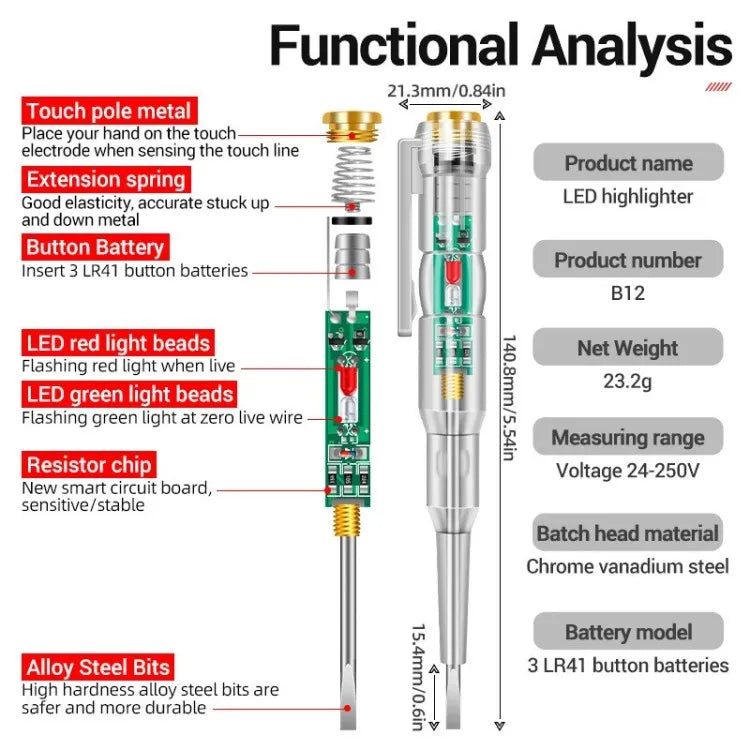 Dual Circuit Electrical Voltage and Current Tester Pen