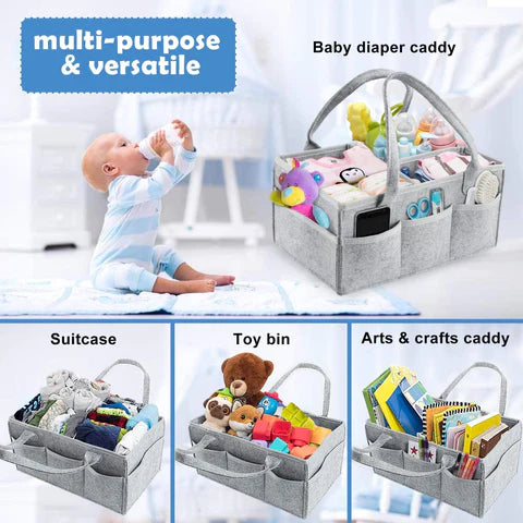 Baby Diaper Caddy Organizer Foldable Felt Storage Bag with Multi Pockets and Flexible Compartments Caddy Organizer