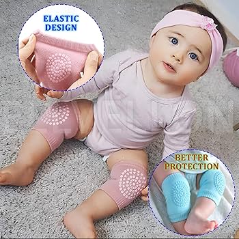 (Pack of 2 Pairs) Soft Elastic Anti Slip Crawling Safety Protector Leg Cushion Knee Elbow Brace Pads For Babies and Toddlers