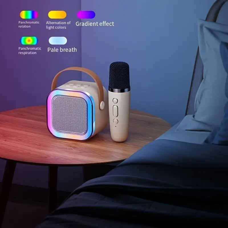 Portable Mini K12 Karaoke Bluetooth Speaker with RGB Colorful Lights and Mic For Home and Outdoor Use