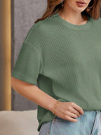 Premium Oversized Waffle Knitted Tee – Olive