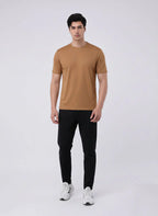 Imported Lycra Textured T-Shirt – Camel Brown