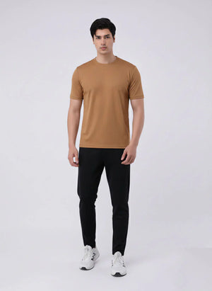 Imported Lycra Textured T-Shirt – Camel Brown