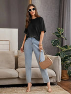 Premium Oversized Waffle Knitted Tee – Black