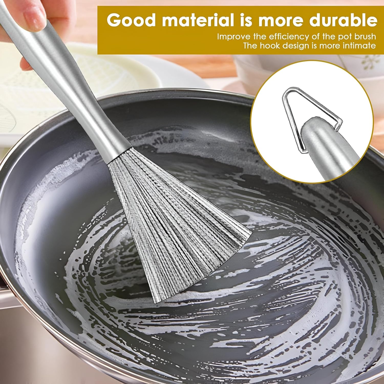 (Pack of 2) Multifunctional Long Handle Stainless Steel Pot Cleaning Brush Tool for Kitchen Use
