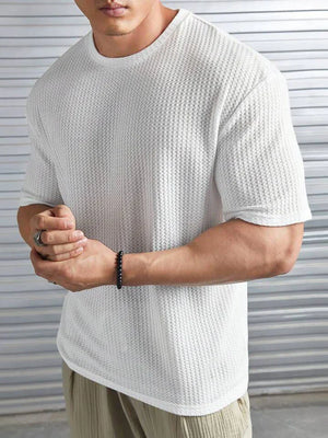 Oversized Waffle Knit Tee for Men – WHITE