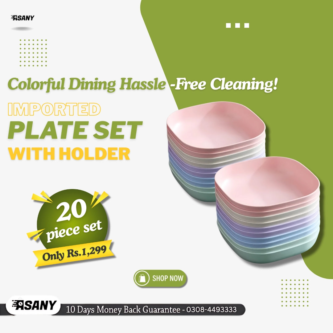 Azaadi Sale Offer 20 Pcs Set of Dish Plates with Free 2 Pcs Holders (20 Plates + 2 Holders)