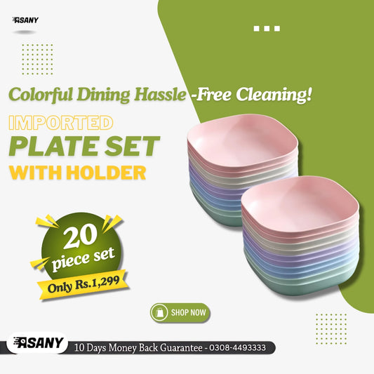 Azaadi Sale Offer 20 Pcs Set of Dish Plates with Free 2 Pcs Holders (20 Plates + 2 Holders)