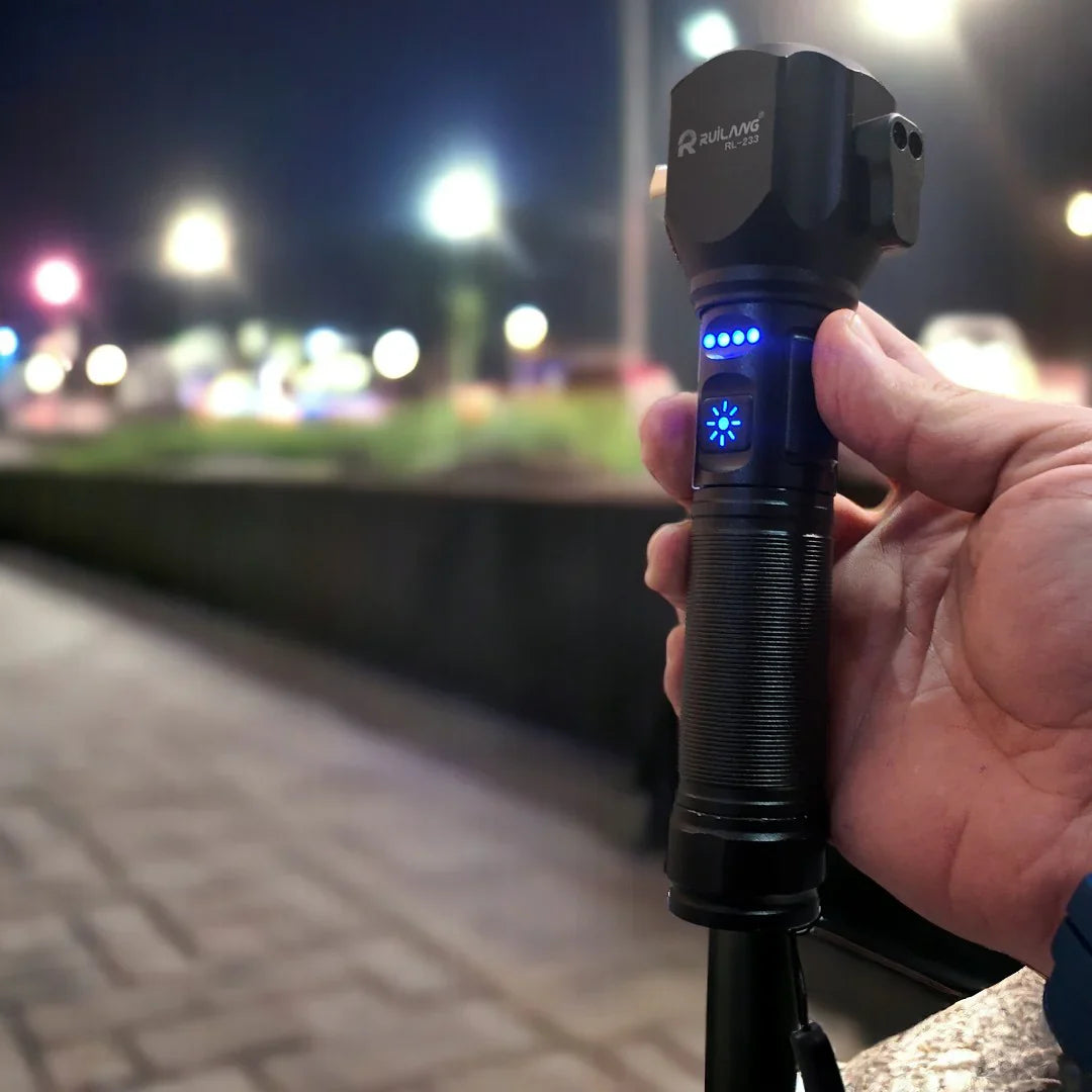 Ruilang Torch RL233 Metal LED FlashLight with Cutter Hammer and Mobile Power Bank
