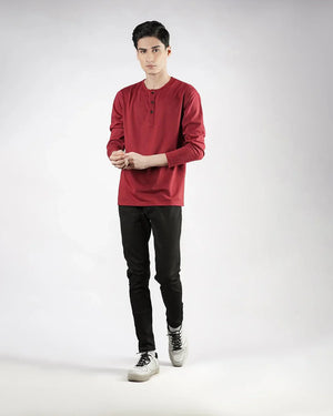 Maroon Henley Full Sleeves